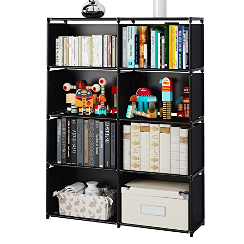MOYIPIN Bookshelves, Assembled Storage Rack, Bedroom Living Room Vertical Cabinet Bookshelf, Double Row 8-Grid Multi-Functional Storage Equipment (Black)
