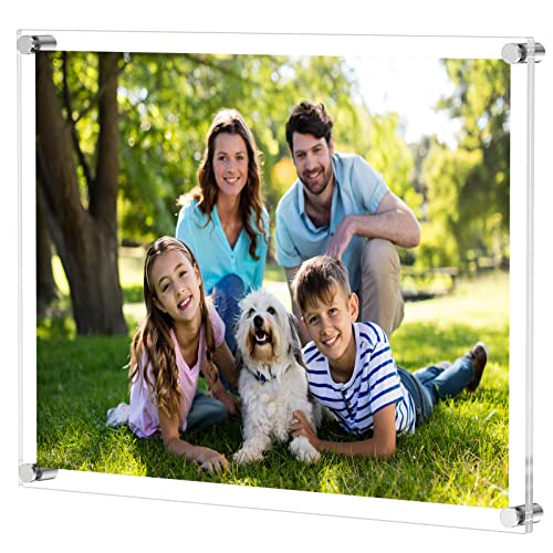NIUBEE Clear Acrylic Wall Mount Floating Frameless Picture Frame Up to 16x20 Photo for Poster Photography Frames-Double Panel(Full Frame is 18.5x22.5 inch)