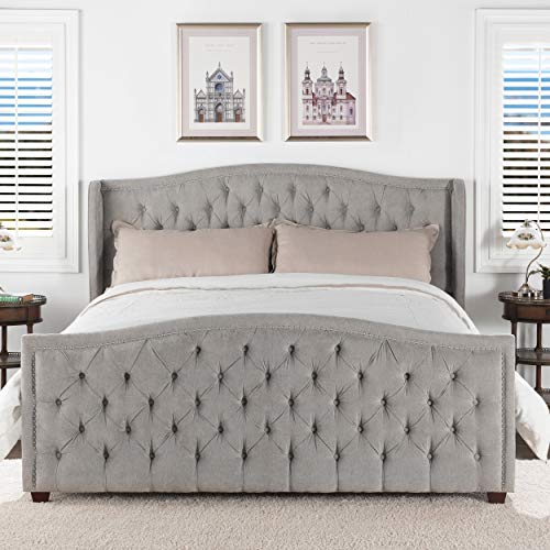 Jennifer Taylor Home Anastasia Upholstered Shelter Headboard Bed Set, California King, Silver Grey Polyester